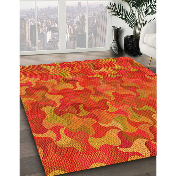 Machine Washable Transitional Neon Orange Rug in a Family Room, wshpat2069yw