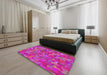 Patterned Deep Pink Modern Rug in a Bedroom, pat2069