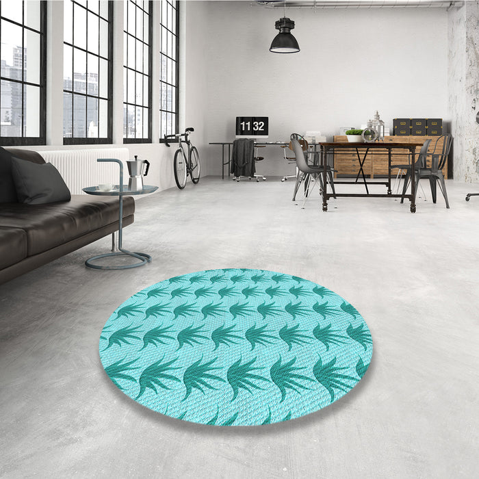 Round Patterned Dark Turquoise Green Rug in a Office, pat207lblu