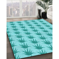 Patterned Dark Turquoise Green Rug, pat207lblu