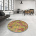 Round Patterned Red Rug in a Office, pat2070brn