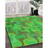 Patterned Dark Lime Green Rug, pat2070grn