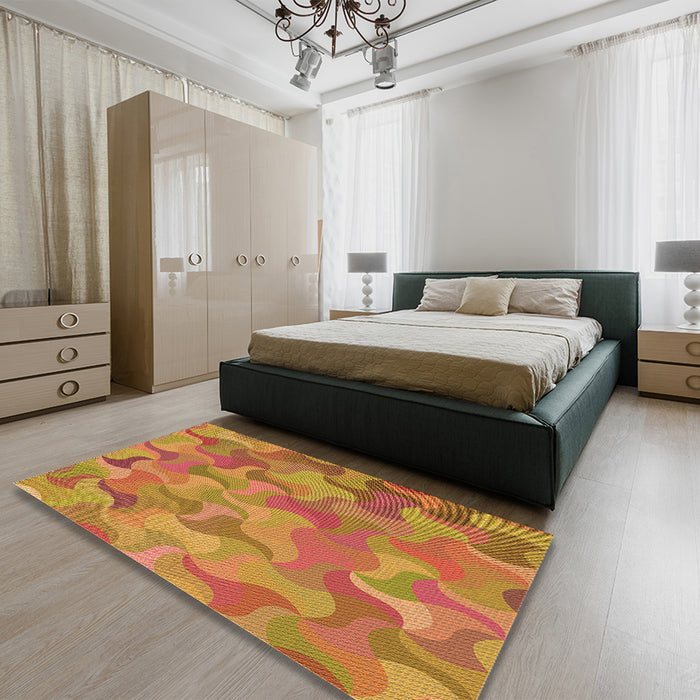 Patterned Red Rug in a Bedroom, pat2070org