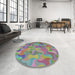 Round Patterned Purple Modern Rug in a Office, pat2070