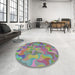 Round Machine Washable Transitional Purple Rug in a Office, wshpat2070