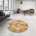 Round Patterned Chrome Gold Yellow Rug in a Office, pat2071brn