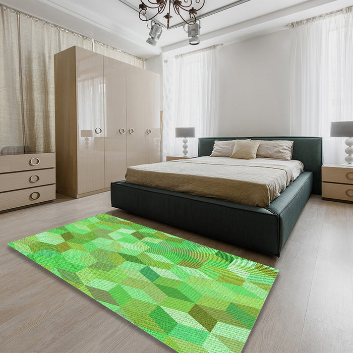 Patterned Emerald Green Rug in a Bedroom, pat2071grn