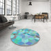 Round Patterned Koi Blue Rug in a Office, pat2071lblu