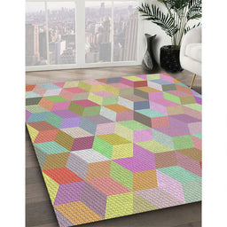 Patterned Sage Green Modern Rug in Family Room, pat2071