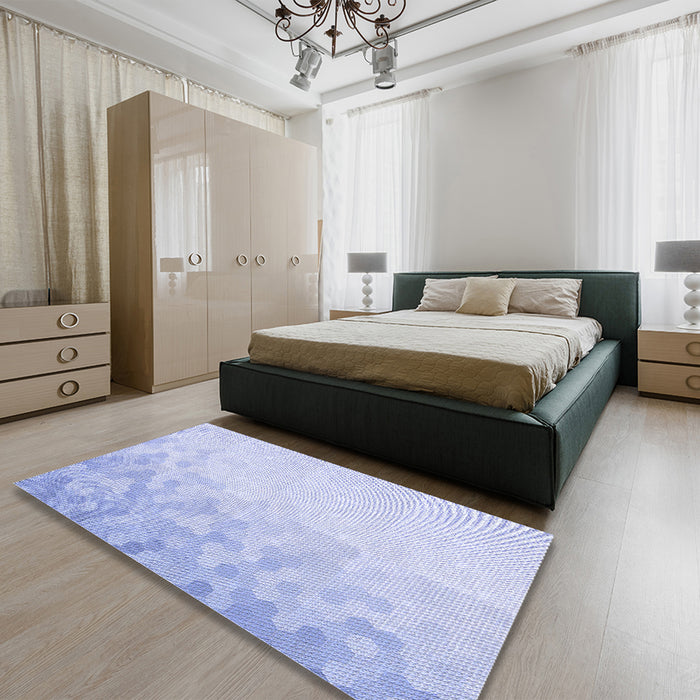 Patterned Blue Rug in a Bedroom, pat2074blu
