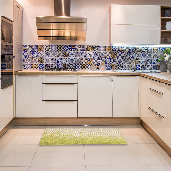 Patterned Metallic Gold Rug in a Kitchen, pat2074brn