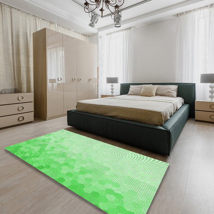 Patterned Green Rug in a Bedroom, pat2074grn
