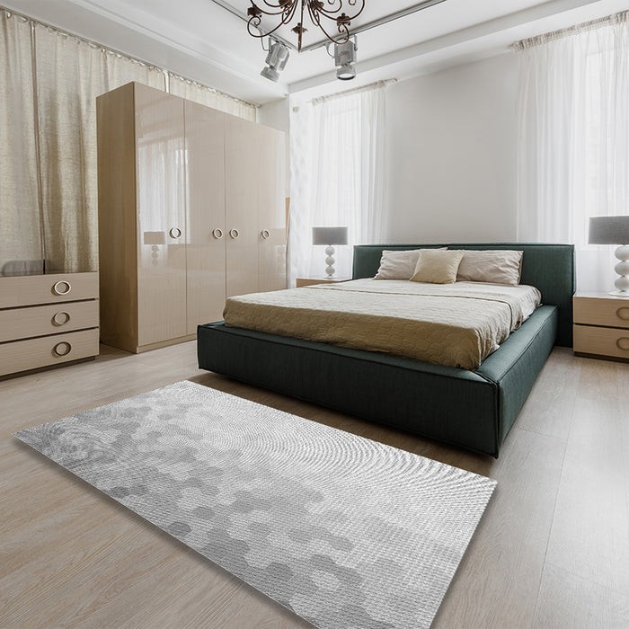 Patterned Dark Gray Rug in a Bedroom, pat2074gry