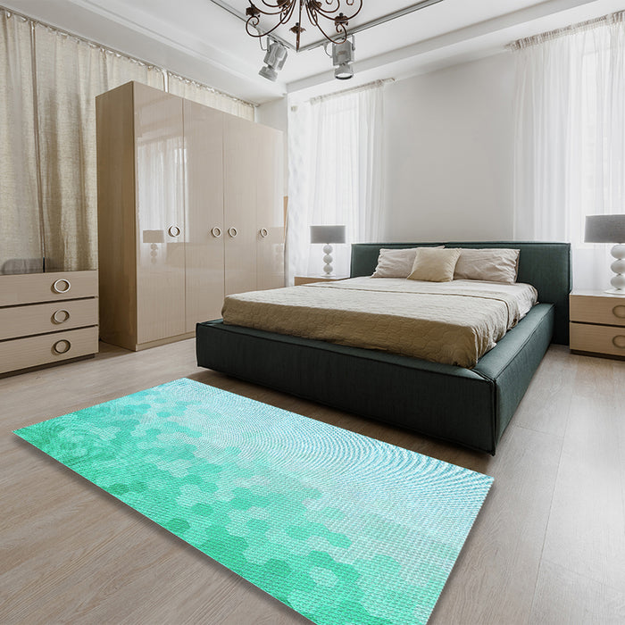 Patterned Diamond Blue Rug in a Bedroom, pat2074lblu
