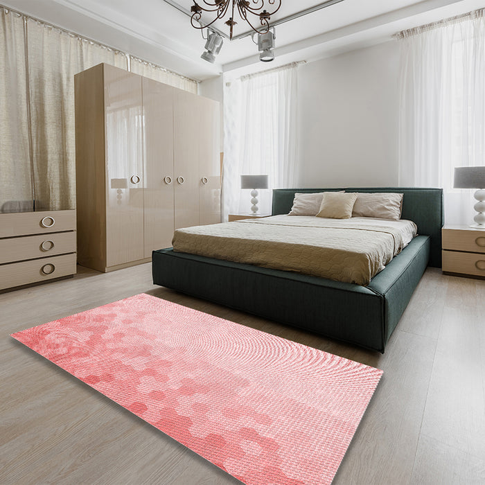 Round Machine Washable Transitional Pastel Red Pink Rug in a Office, wshpat2074rd