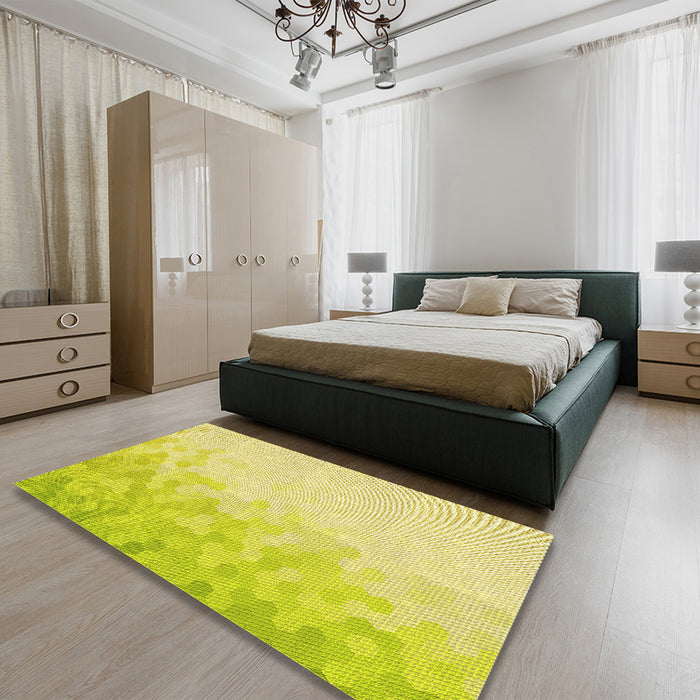 Patterned Golden Brown Yellow Rug in a Bedroom, pat2074yw