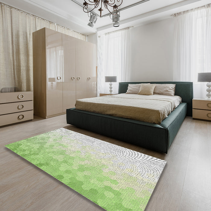 Patterned Green Novelty Rug in a Bedroom, pat2074
