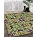 Machine Washable Transitional Ginger Brown Green Rug in a Family Room, wshpat2075brn