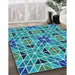 Patterned Dark Cyan Green Rug in Family Room, pat2075lblu