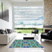 Square Patterned Blue Novelty Rug in a Living Room, pat2075