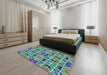 Machine Washable Transitional Blue Rug in a Bedroom, wshpat2075