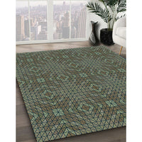 Patterned Khaki Green Rug, pat2076lblu