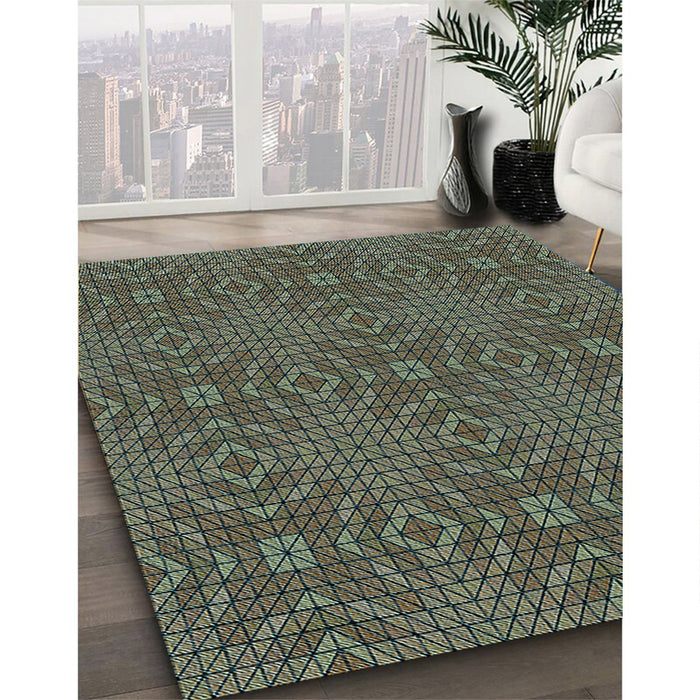 Patterned Khaki Green Rug in Family Room, pat2076lblu