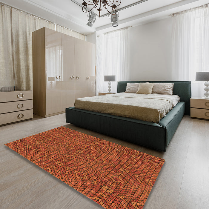 Round Machine Washable Transitional Orange Red Orange Rug in a Office, wshpat2076org