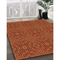 Patterned Orange Red Orange Rug, pat2076org