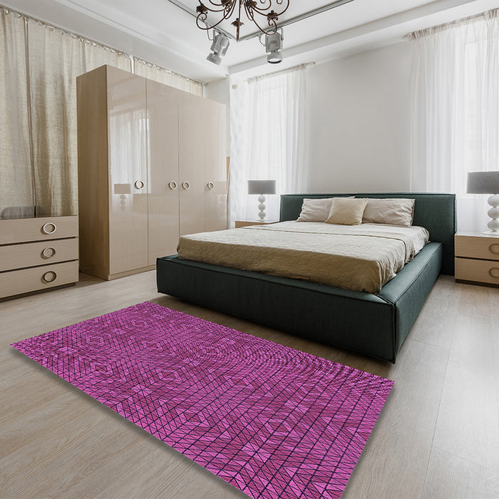 Patterned Burnt Pink Rug in a Bedroom, pat2076pur