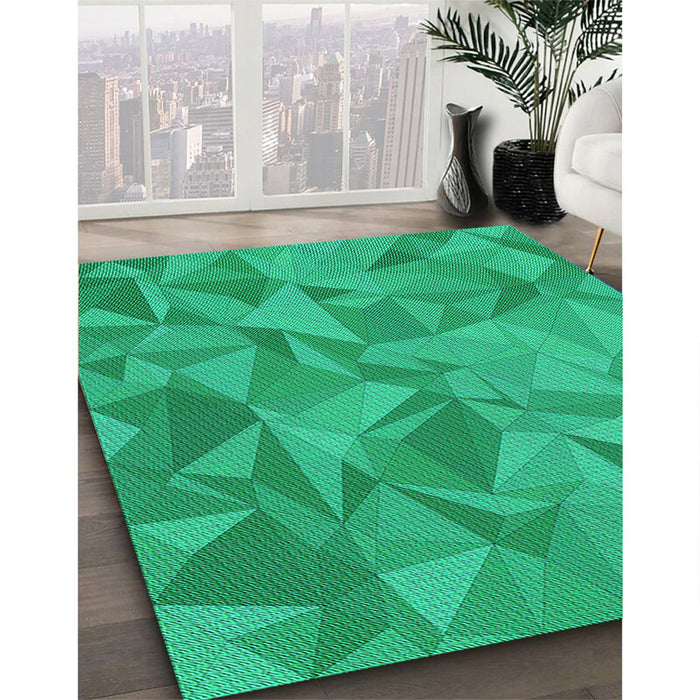 Patterned Medium Spring Green Rug in Family Room, pat2077lblu