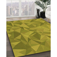 Patterned Dark Yellow Green Rug, pat2077org