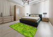 Patterned Dark Lime Green Rug in a Bedroom, pat2077yw