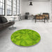 Round Patterned Dark Lime Green Rug in a Office, pat2077yw