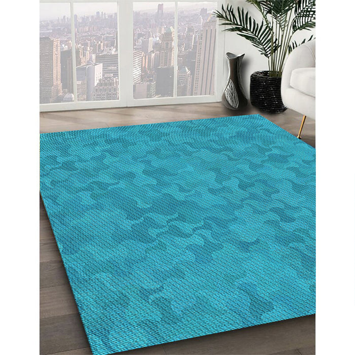 Patterned Dark Turquoise Green Rug in Family Room, pat2078lblu