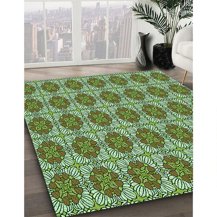 Machine Washable Transitional Army Green Rug in a Family Room, wshpat2079grn