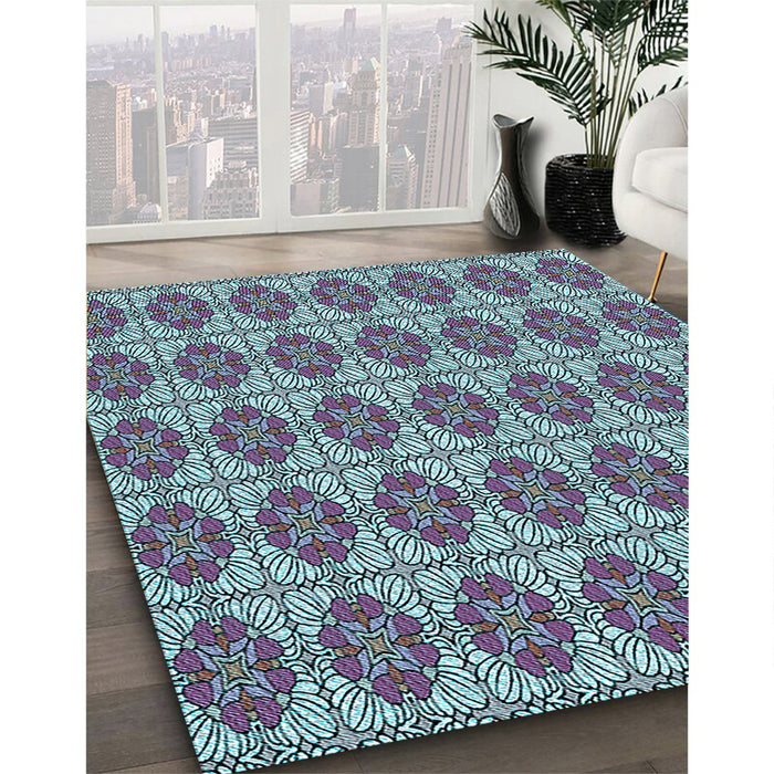 Machine Washable Transitional Sky Blue Rug in a Family Room, wshpat2079lblu