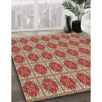 Patterned Tomato Red Rug, pat2079org