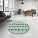 Round Machine Washable Transitional Forest Green Rug in a Office, wshpat207