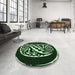 Round Patterned Black Rug in a Office, pat208grn