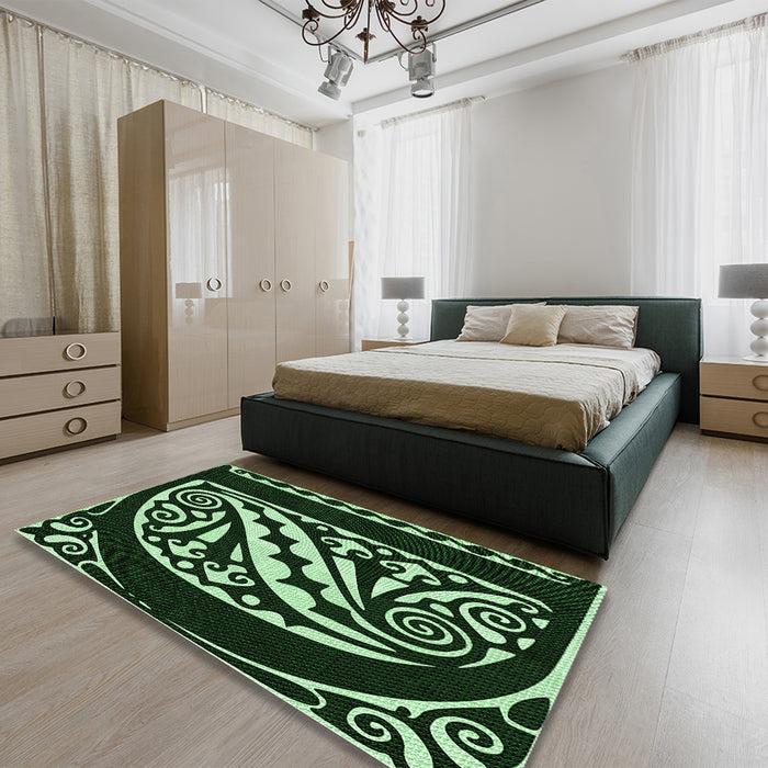 Patterned Black Rug in a Bedroom, pat208grn