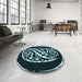 Round Patterned Black Rug in a Office, pat208lblu