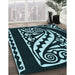 Patterned Black Rug in Family Room, pat208lblu