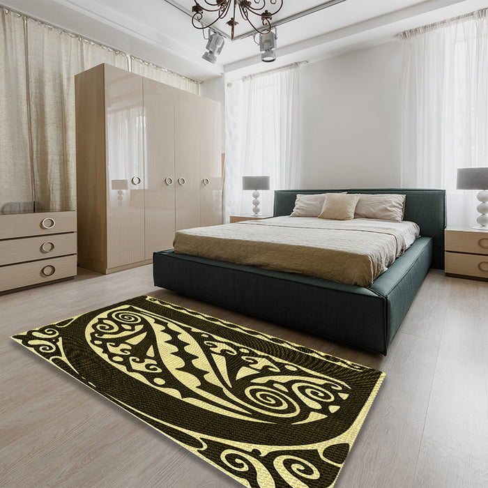 Patterned Midnight Gray Rug in a Bedroom, pat208yw