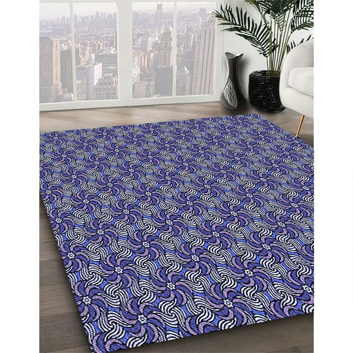 Patterned Purple Mimosa Purple Rug in Family Room, pat2080blu
