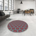 Round Machine Washable Transitional Rosy Brown Pink Rug in a Office, wshpat2080