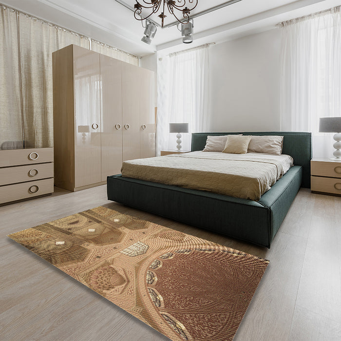 Patterned Saddle Brown Rug in a Bedroom, pat2083brn