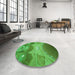 Round Patterned Neon Green Rug in a Office, pat2083grn