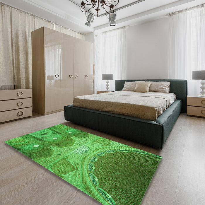 Patterned Neon Green Rug in a Bedroom, pat2083grn