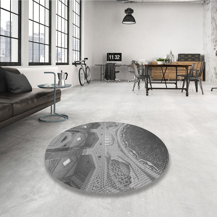 Round Patterned Gray Rug in a Office, pat2083gry
